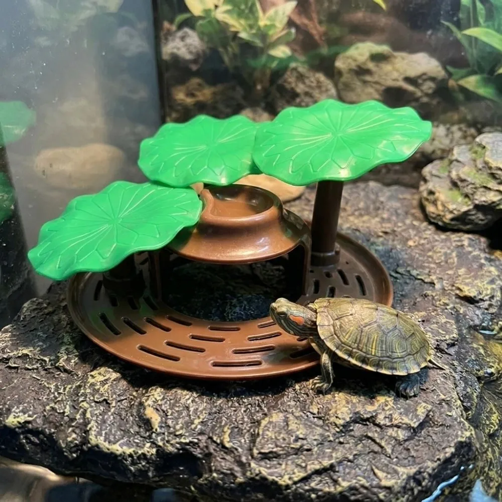 Multi-Functional Turtle Basking Platform Simulated Lotus Leaf Plastic Reptile Rest Hideout With Suction Cup Reptile Pet Shelter