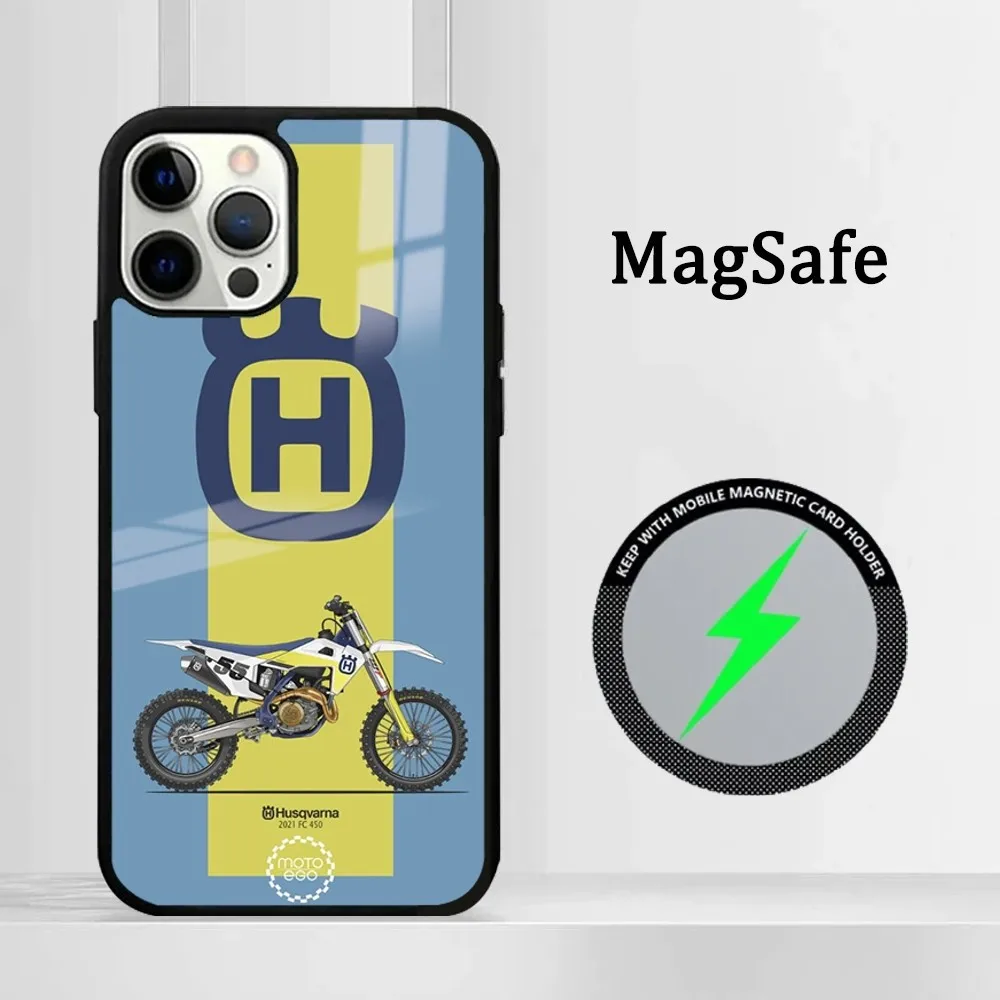 Capa magnética sem fio da marca motocicleta, caixa do telefone H Husqvarna-es, espelho Magsafe, iPhone 16 15 14 13 12 11 Pro Max Plus Mini