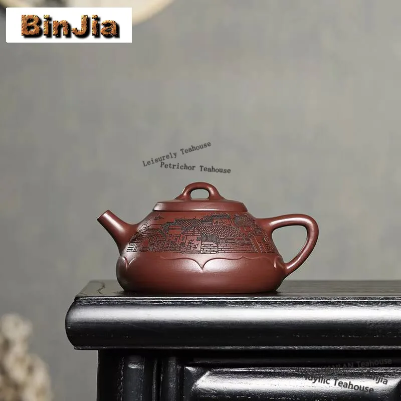 

310ml Authentic Yixing Purple Clay Teapots Handmade Lotus Stone Scoop Pot Raw Ore Purple Mud Tea Maker Kettle Zisha Tea Set Tea