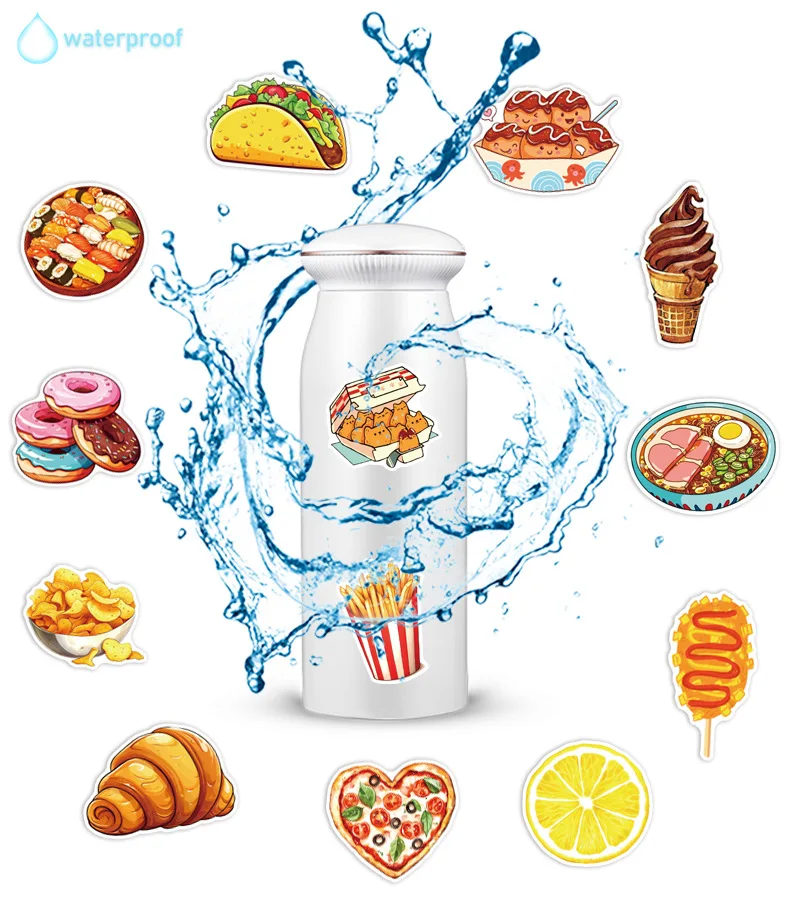 50PCS 만화 음식 스티커 음료 간식 재료 팩 그래피티 장식용 노트북 물컵 기타 방수 스티커 어린이 장난감