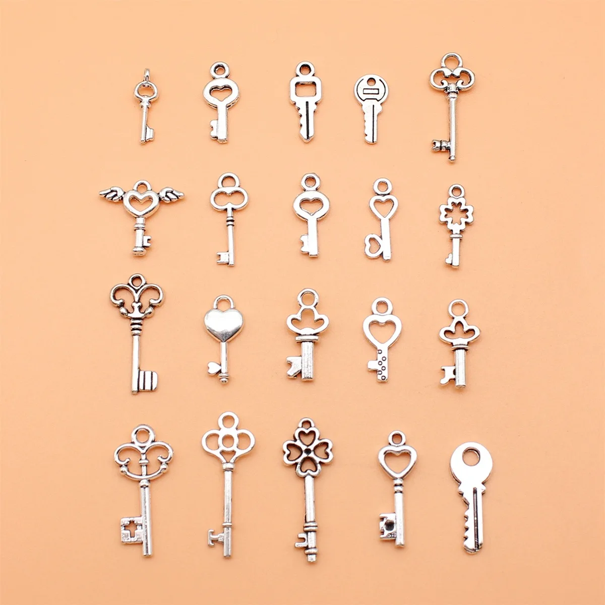 20pcs Antique Silver Color Key Charms Collection For DIY Jewelry Making, 20 Styles, 1 of Each