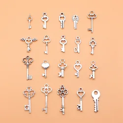 20pcs Antique Silver Color Key Charms Collection For DIY Jewelry Making, 20 Styles, 1 of Each