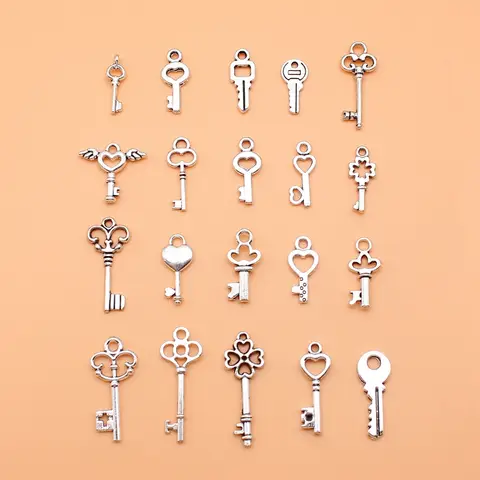 20pcs Antique Silver Color Key Charms Collection For DIY Jewelry Making, 20 Styles, 1 of Each