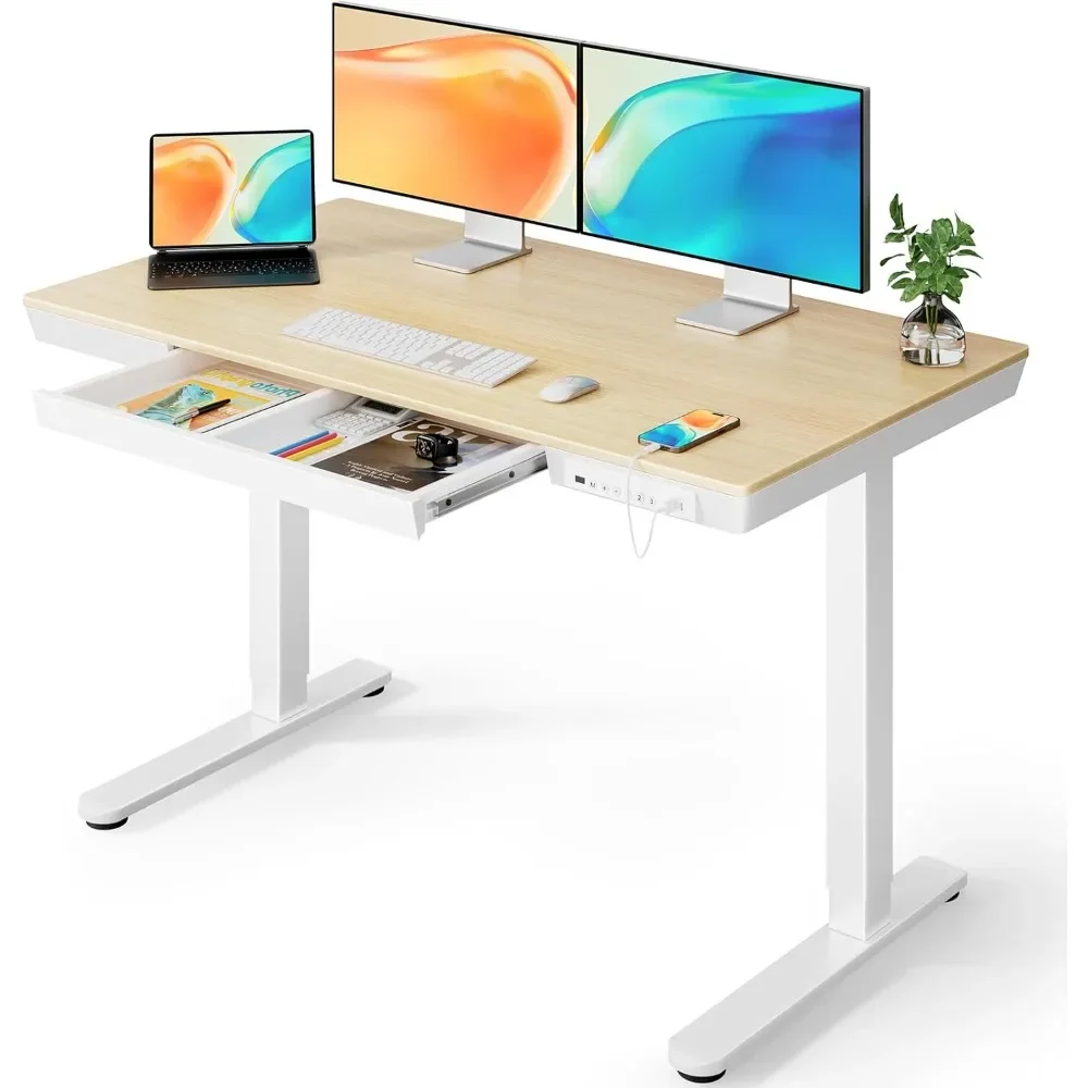 

Standing Desk with Drawer, 48x24 inch One Piece Top Height Adjustable Desk, Electric Standing Desk with Charging Ports, Sit