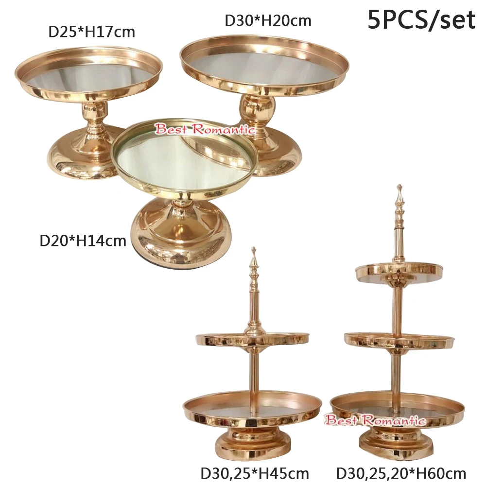 5 Pcs/set Gold silver European Style Crystal Metal Cupcake Wedding Cake Stand Rack Set Holiday Party Display Tray