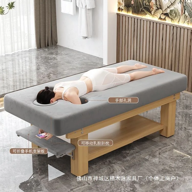 

Solid wood beauty bed moxibustion massage bed with hand hole for home use