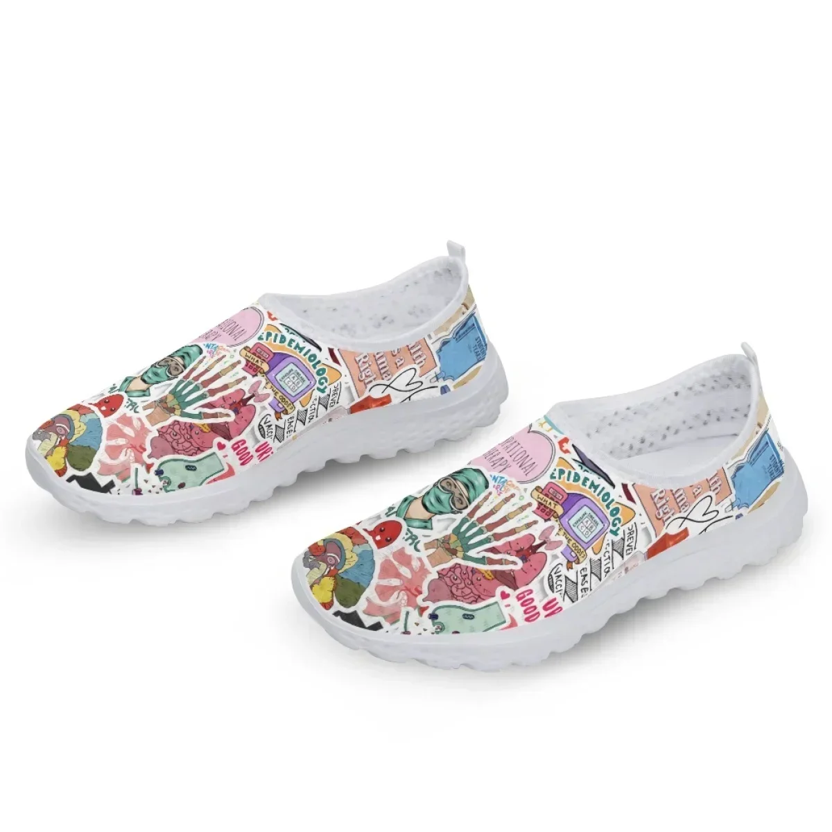 Women Nurse Shoes Lightweight Slip-on Flat Shoes Medical Instruments Design Ladies Mesh Sneakers Nurse Loafers view 2
