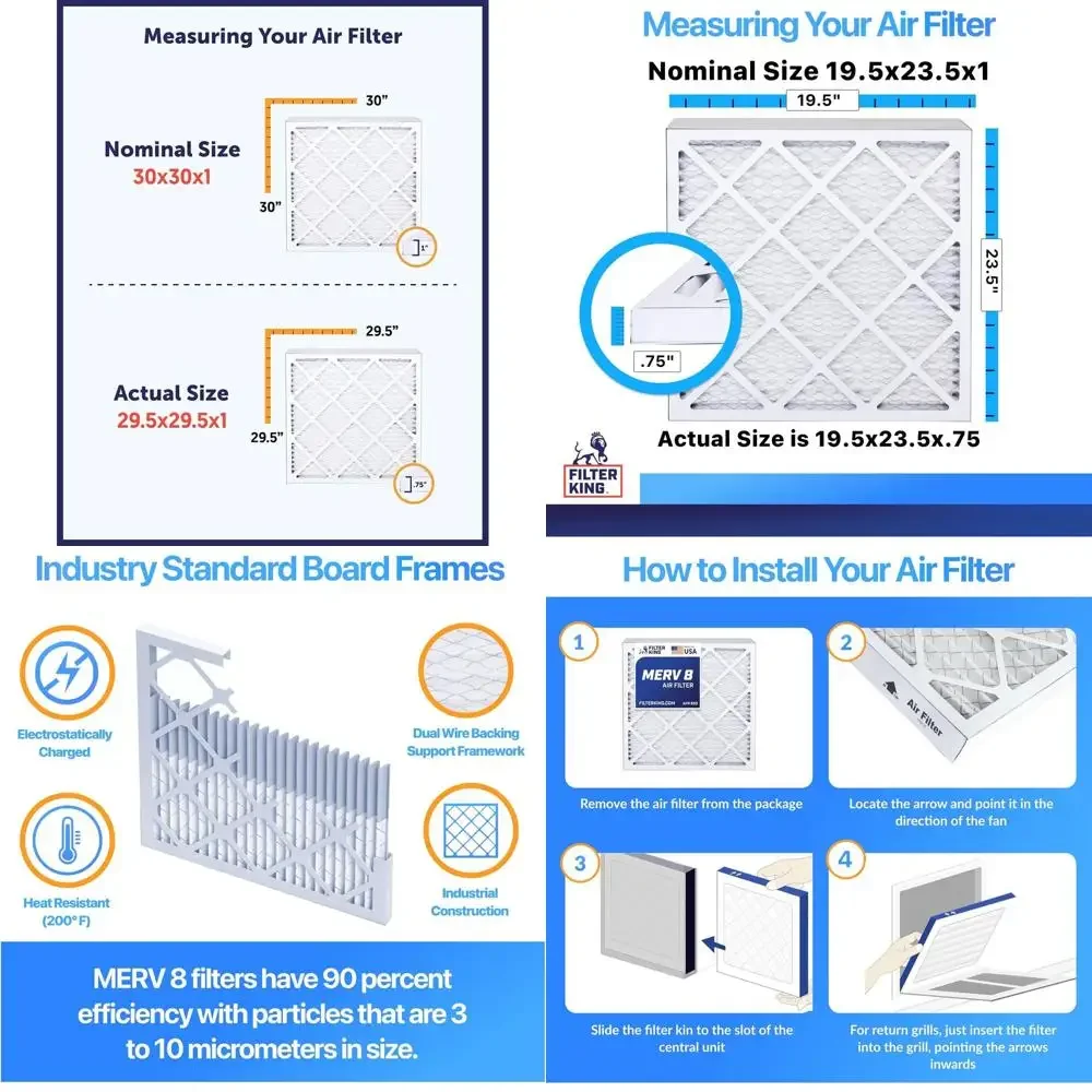 

6-Pack 19.5x23.5x1 MERV 8 Air Filters for Dust and Allergy Control - Pleated, Electrostatic, USA Made HVAC Filters