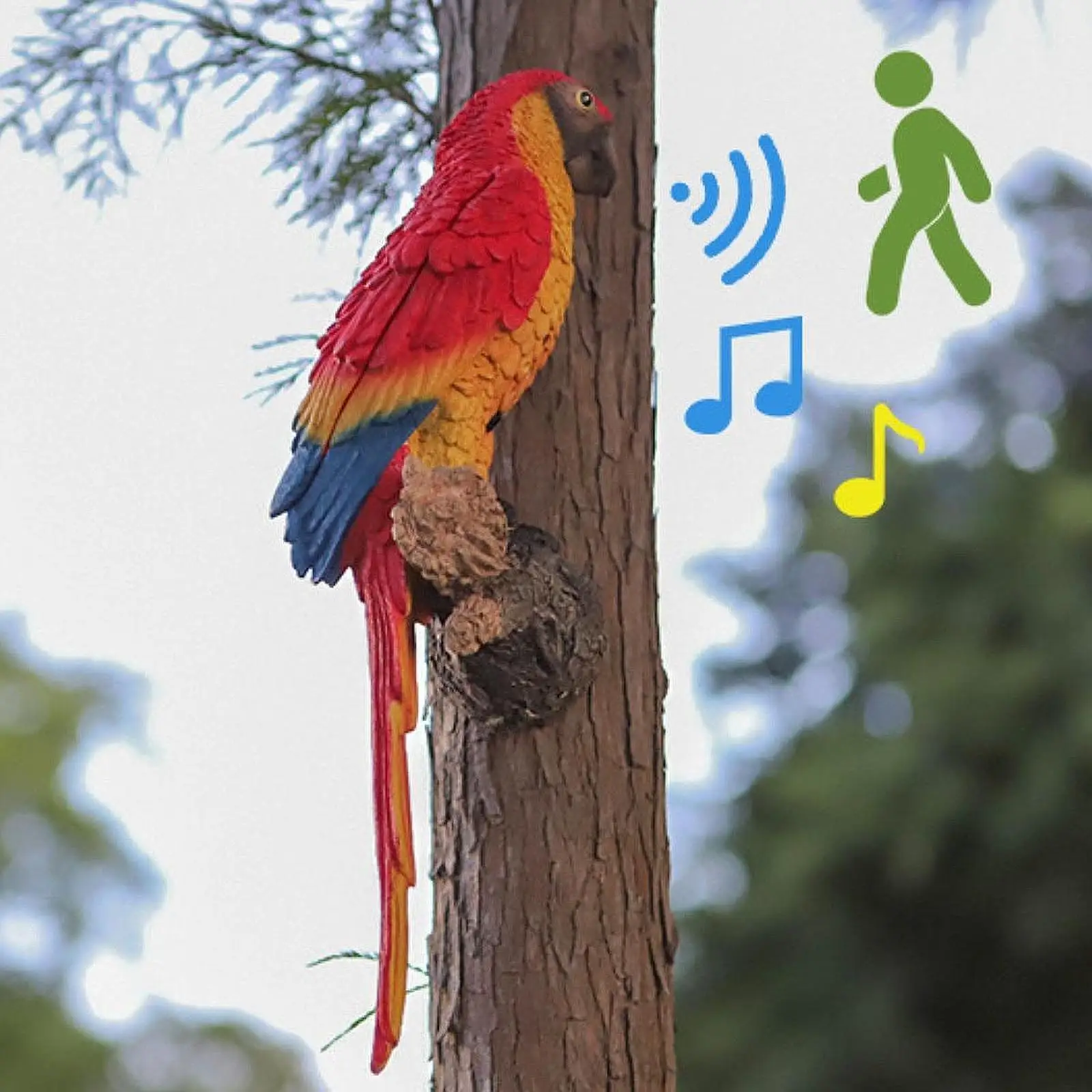 Hand Painted Resin Simulated Parrot Hanging Ornament Lifelike Artificial Bird Waterproof Garden Decoration for Tree Balcony Yard