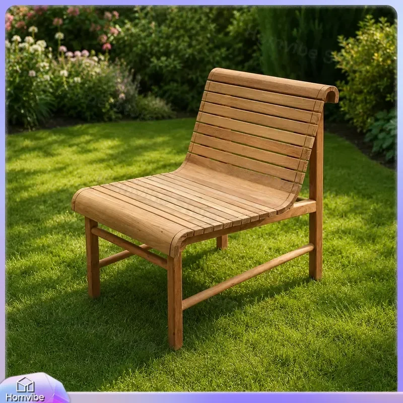 Modern Ergonomic Teak Armless Lounger Superior Beach Terrace Chair Outdoor Garden Furniture Patio Sunbed Relaxing Recliner
