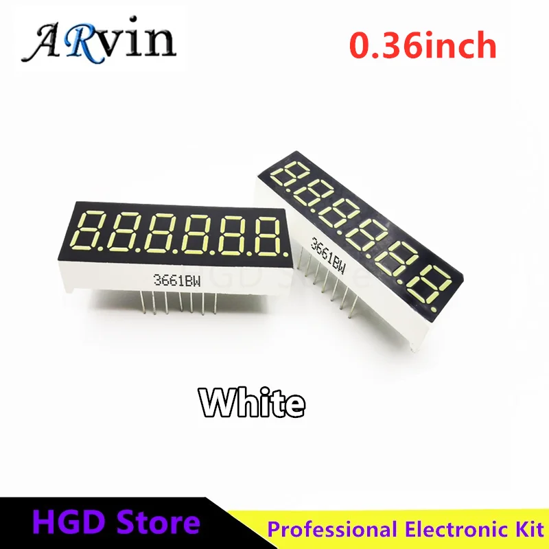 2pcs 0.36 inch 6-bit LED digital tube 6-bit high brightness white light co negative white AW co positive white BW