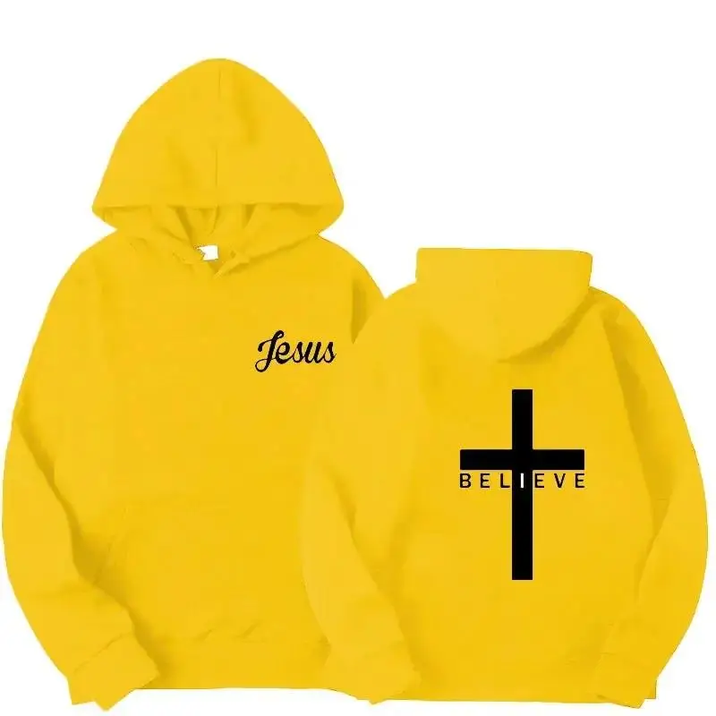 Men\'s Believe Cross Jesus Printed Hoodies Man Design Drawstring Hoodie Tops Harajuku Spring Autumn Hooded Streetwear Sportwear