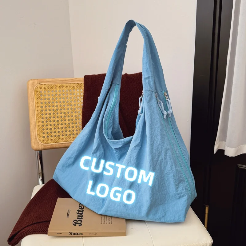 Custom Logo Nylon Tote Bags Large Capacity Casual Hobo Bag Water Resistant Lightweight Shoulder Bag for Women Commute Travel