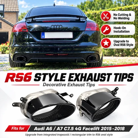 RS6 RS7 Look Oval Exhaust Pipe Muffler Tip For   2015-2018 Audi A6 A7 C7.5 4G facelift Car Stainless Steel Tailpipe Muffler Tip