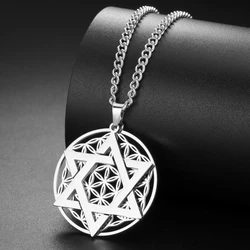 My Shape Flower of Life Star of David Pendant Necklace for Women Men Jewish Six-pointed Star Charm Chain Stainless Steel Jewelry