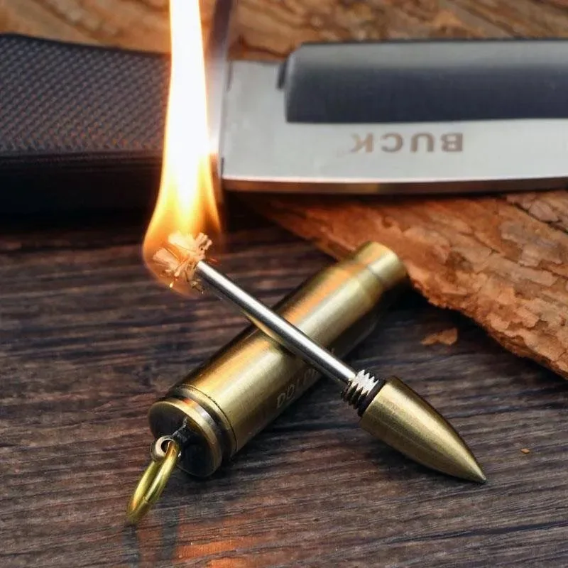 Portable Metal Keychain Retro Windproof Fuel Lighter Suitable for Outdoor Camping Emergency Survival Ignition Tool