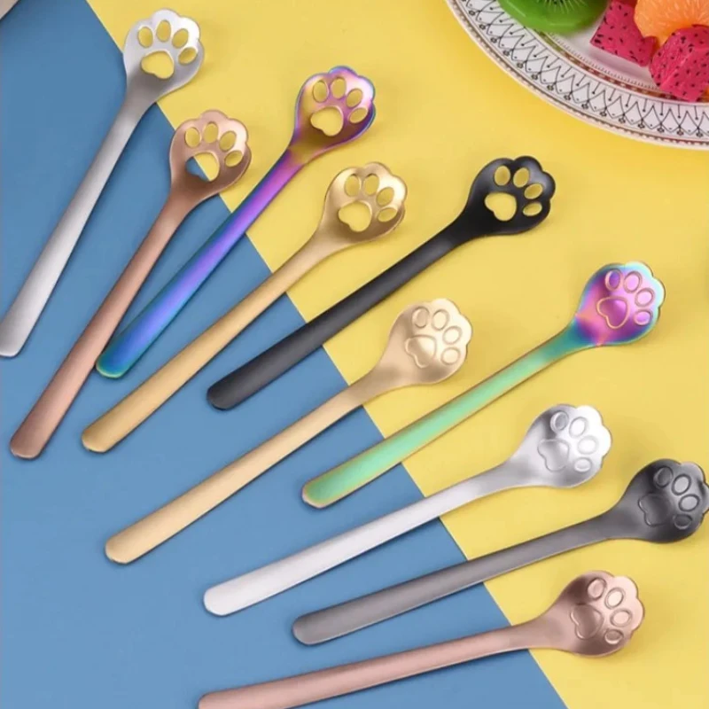 Creative Cute Cat Dog Claw 304 Stainless Steel Spoon Hollow for Ice Cream Coffee Tea Dessert Spoon Kitchen Tableware Accessories