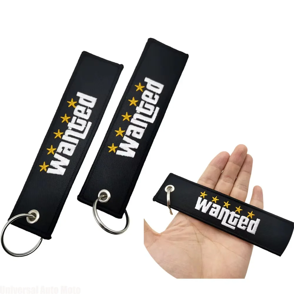 Newset JDM Racing Japan Keyring Embroidered Nylon Fabric Keychain Five Stars Wanted Moto Keychain Car Key Tags