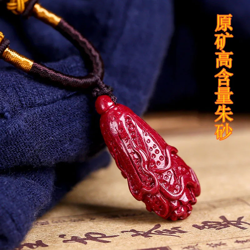 Natural cinnabar cabbage pendant, fortune gathering jade, Baicai Nafu pendant, same necklace for men and women