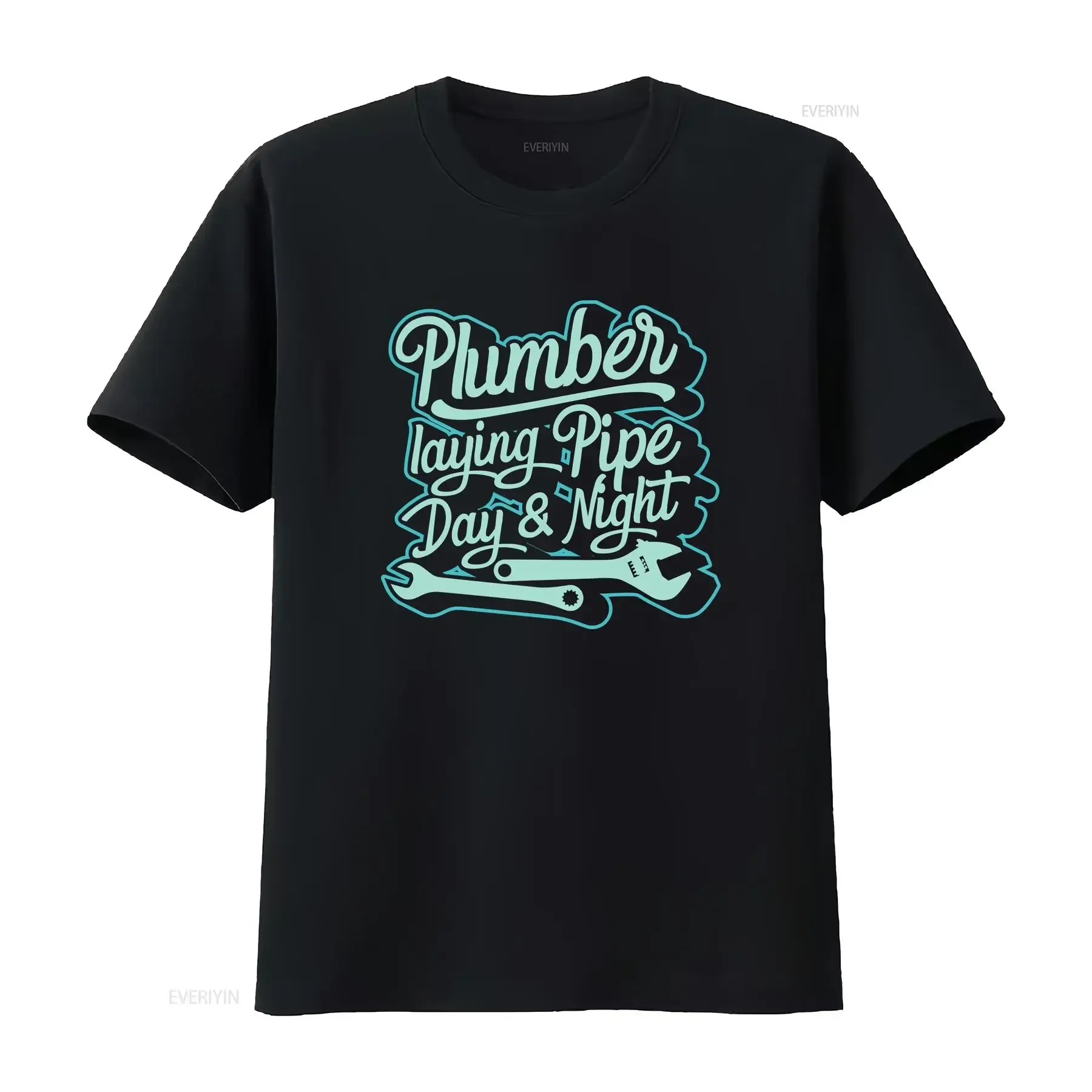 

Plumber Laying Pipe Day Night Graphic Tee Soft Cotton T-Shirt Men's Short Sleeve Crewneck