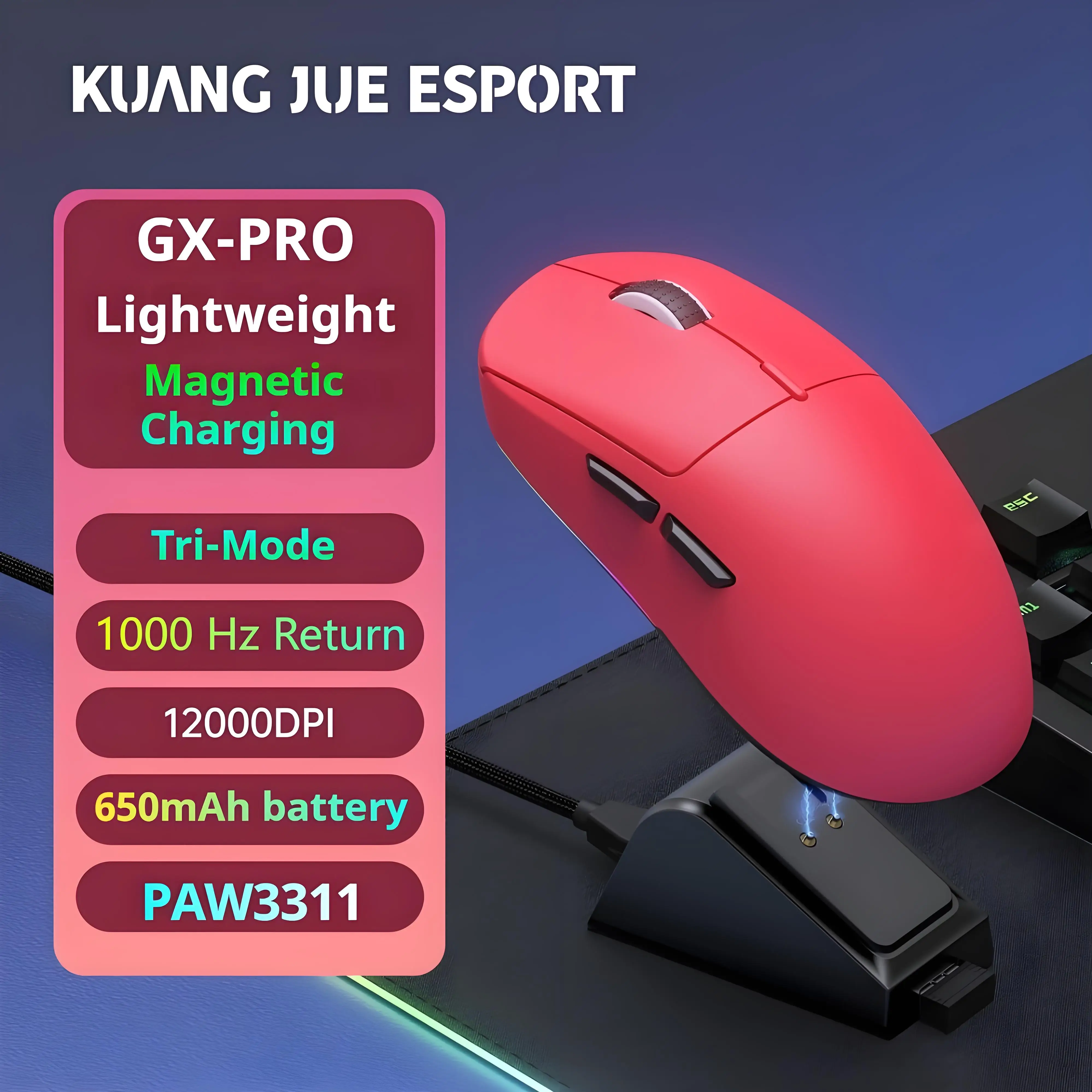

Wireless Mouse,Bluetooth/2.4G/wired Tri-Mode Mouse ,PAW3311 RGB Magnetic Charging Cock Gaming Mouse for E-sport PC/LAP