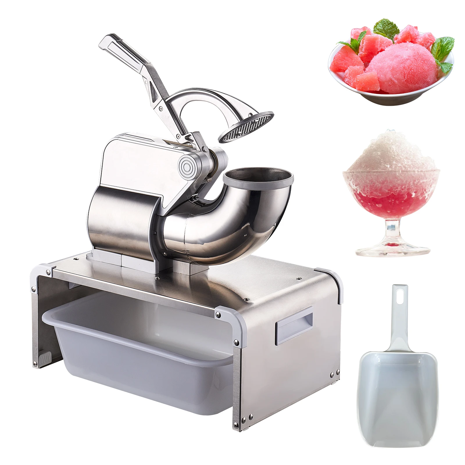 661LBS/H Commercial Ice Crusher 350W Electric Snow Cone Machine with 4 Blades Stainless Steel Shaved Ice Machine with 38L Ice St