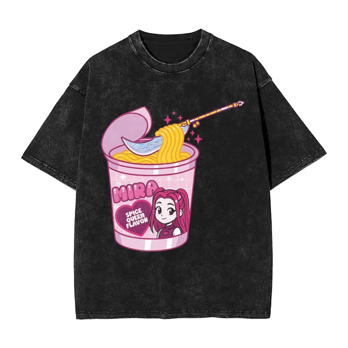 

Oversized Washed T Shirt Mira Spice Queen Cup Noodles Kpop Demon Hunters Cotton T Shirts Fashion Tee Shirt Men Summer Top Tees