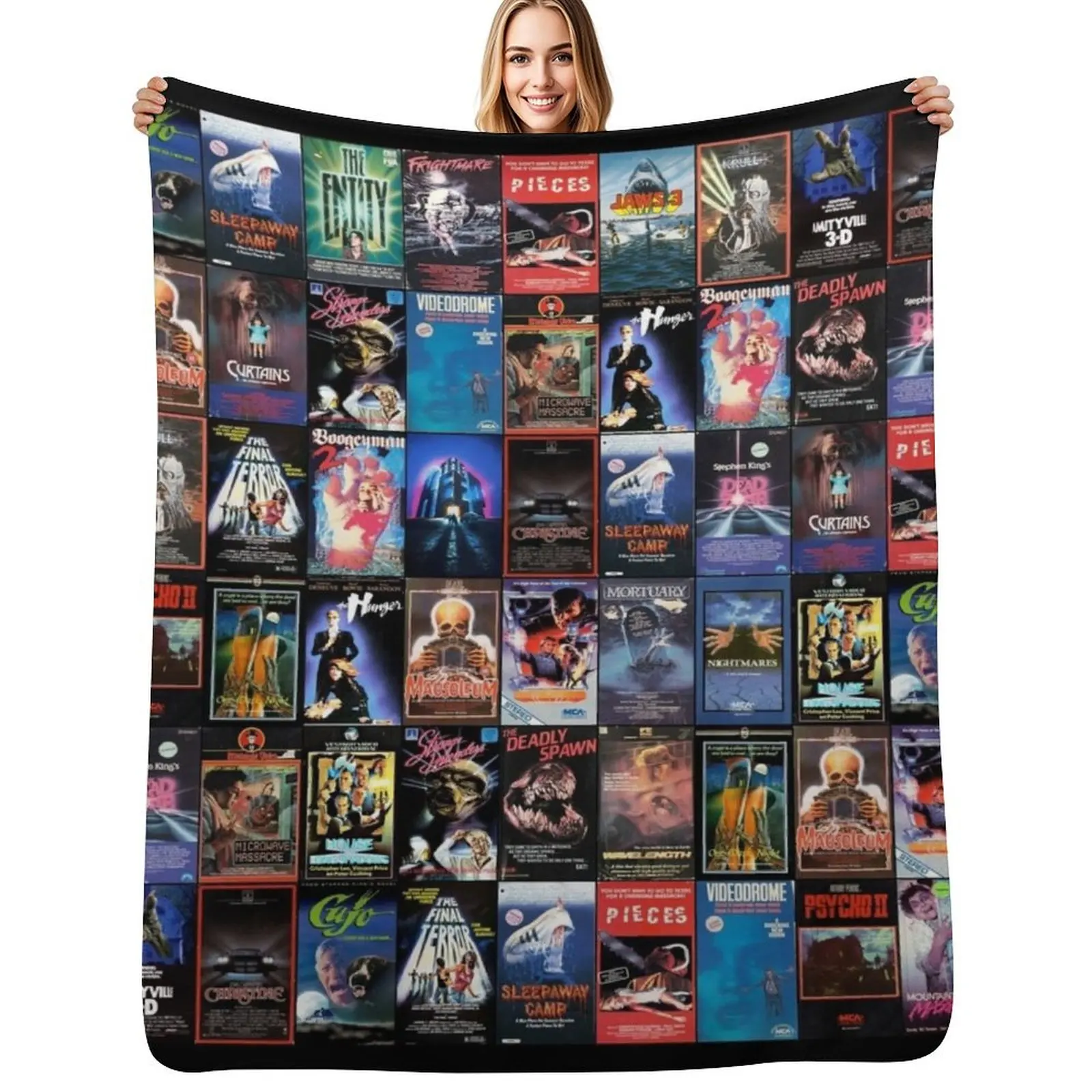 

RETRO HORROR VHS ARTWORK - 1983 Throw Blanket wednesday Stuffeds Flannels Designers Blankets