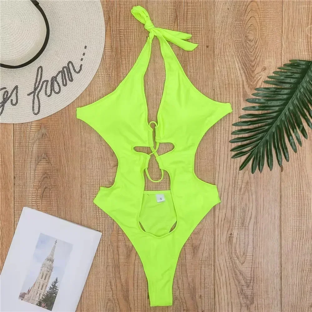 Sexy Hollow Cut Out Halter Swimwear One Piece Monokini Swimsuits Women Bathing Suit Bathers Black Swim Swimming Suits 2024 New