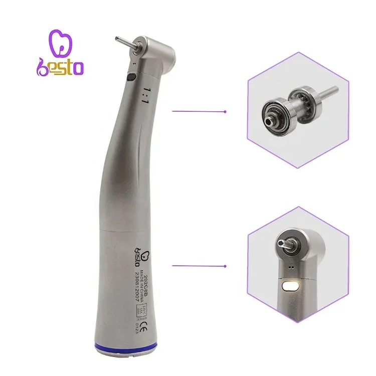 

Dentals Fiber Optic 1:1 Contra Angle with FG1.6mm Push Botton Low Speed Handpiece Stainless Steel Turbine Contra Angle Dentistry