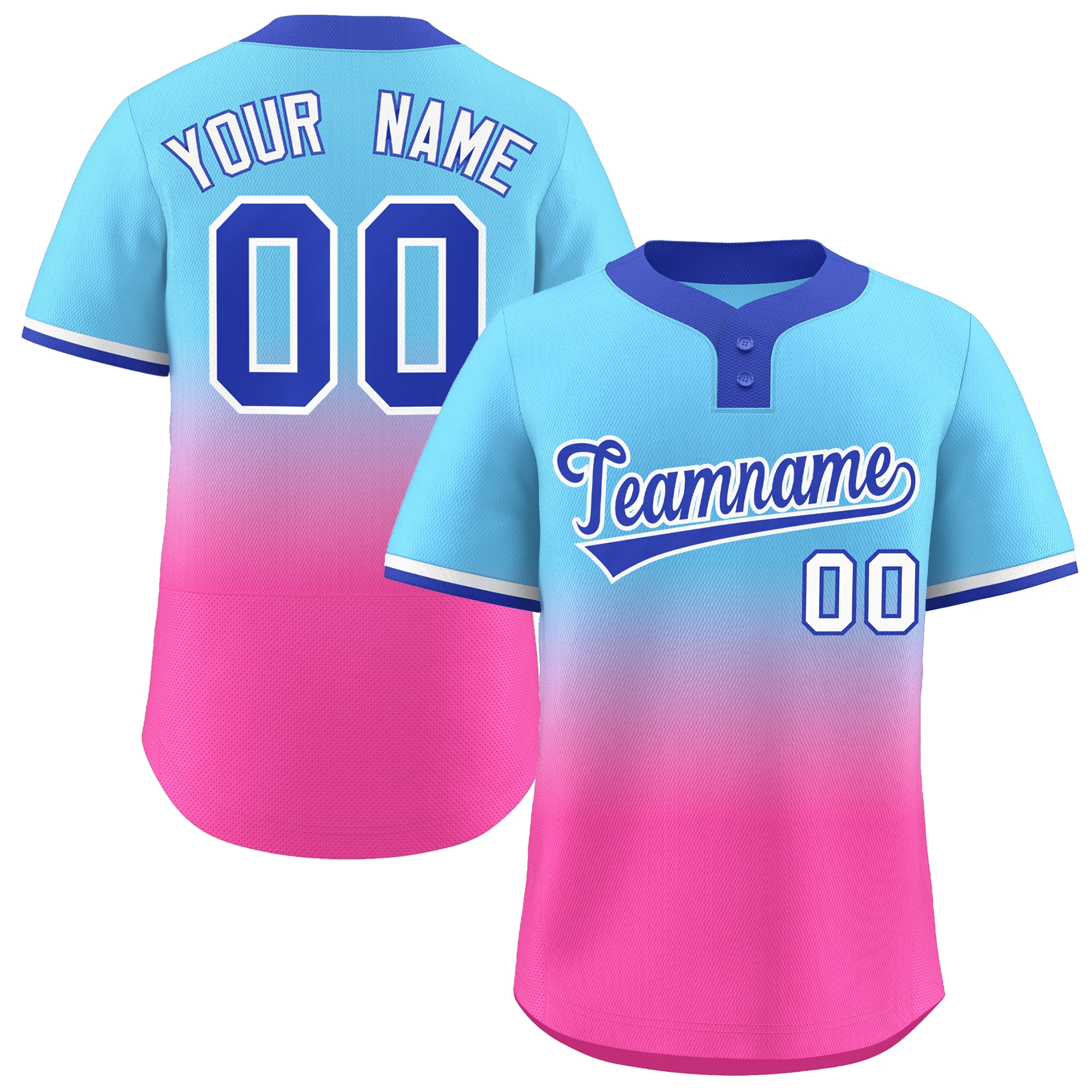 Personalzied Two Button Gradient Baseball Jersey Printed Team Name Number Sublimation 90s Hip Pop Baseball Shirt