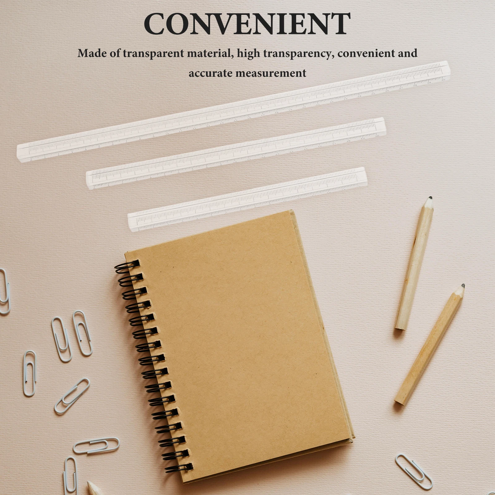 3 Pcs Transparent Ruler Set Engineering Template for School Engineers Precision Acrylic Straight Edge Office Measuring