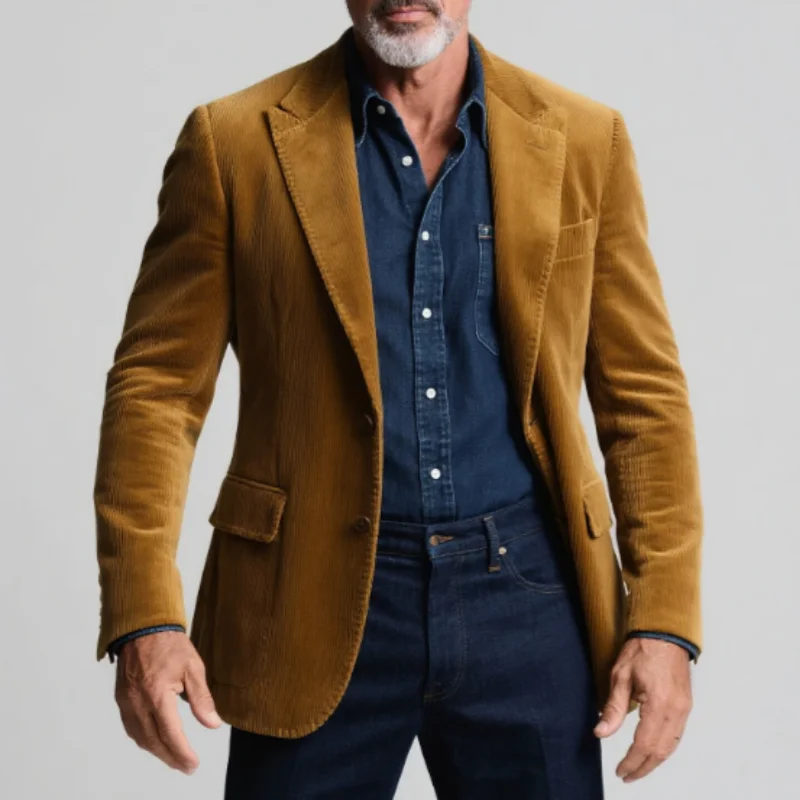 

Autumn Winter Italian Corduroy Men Blazer Homme Luxe Slim Fit Double Breasted Groom Suit Jacket Wedding Dinner Prom Tuxedo Coat