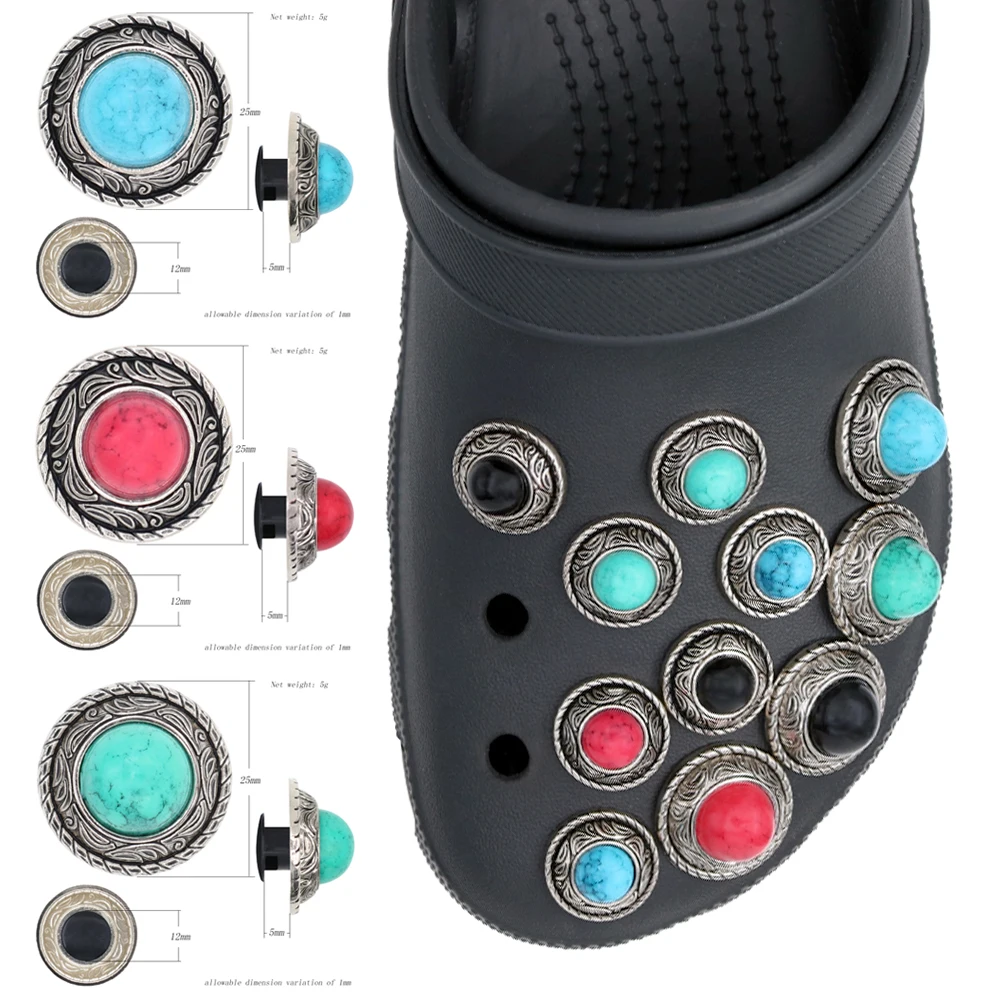 

1 Pcs Shoe Decorations Sandalias De Metal Silvery Rotundity Shoe Charms Pins Accesorios Pines Para Simulated Turquoise W-33