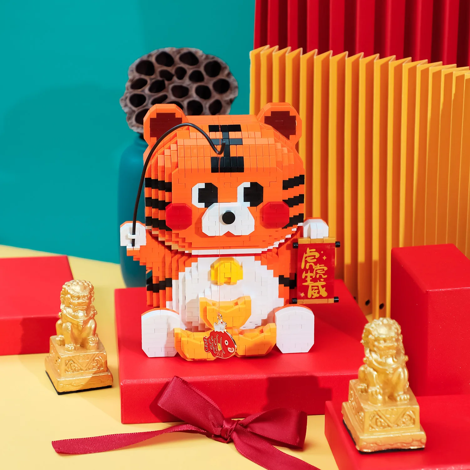 1924pcs+ Lucky Tiger Micro Building Blocks Chinese Culture 3D Model Kawaii Mini Bricks Figures Toy For Kid Birthday Gift