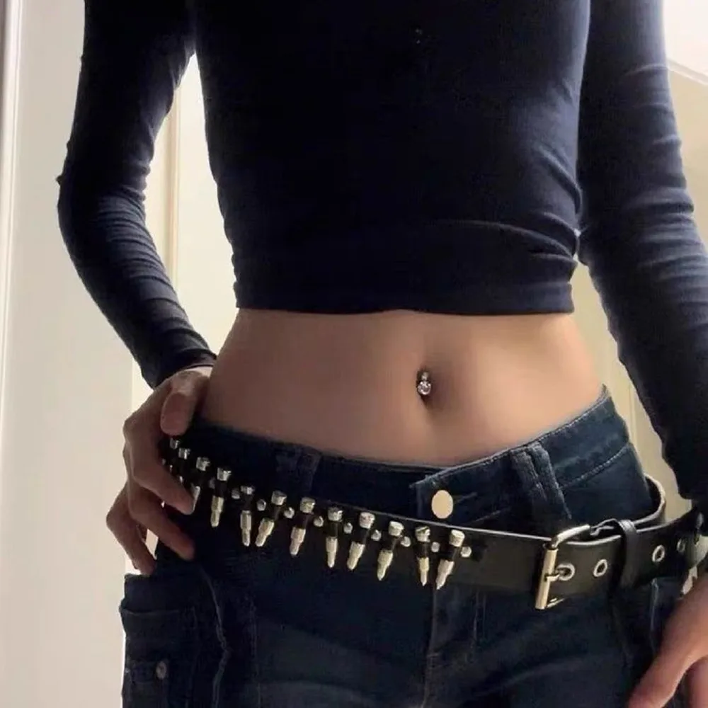 

Ремень с заклепками и декоративными элементами в стиле гот-рок, металлический ремень для джинсов, дизайнерский женский ремень Y2K, высокое качество