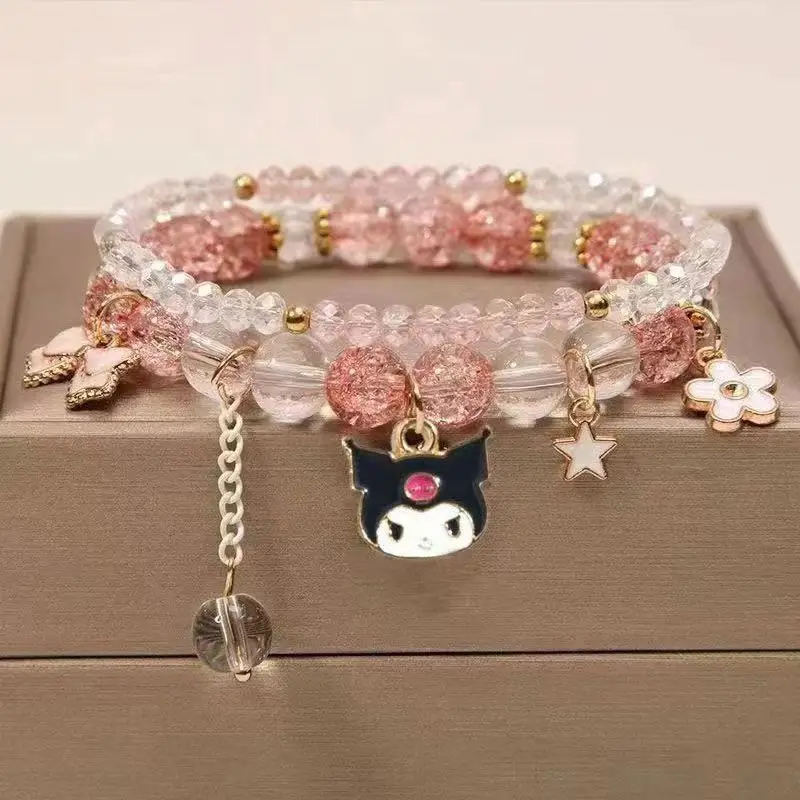 سوار Miniso Kuromi Sanrio Series مطرز بالكريستال اللطيف للأطفال، سوار أفضل صديق هدية العيد