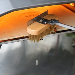 Onilini Brass Pizza Oven Copper Brush with Scraper Grill Brass Cleaning Brush with Stainless Steel Handle Oven Accessories