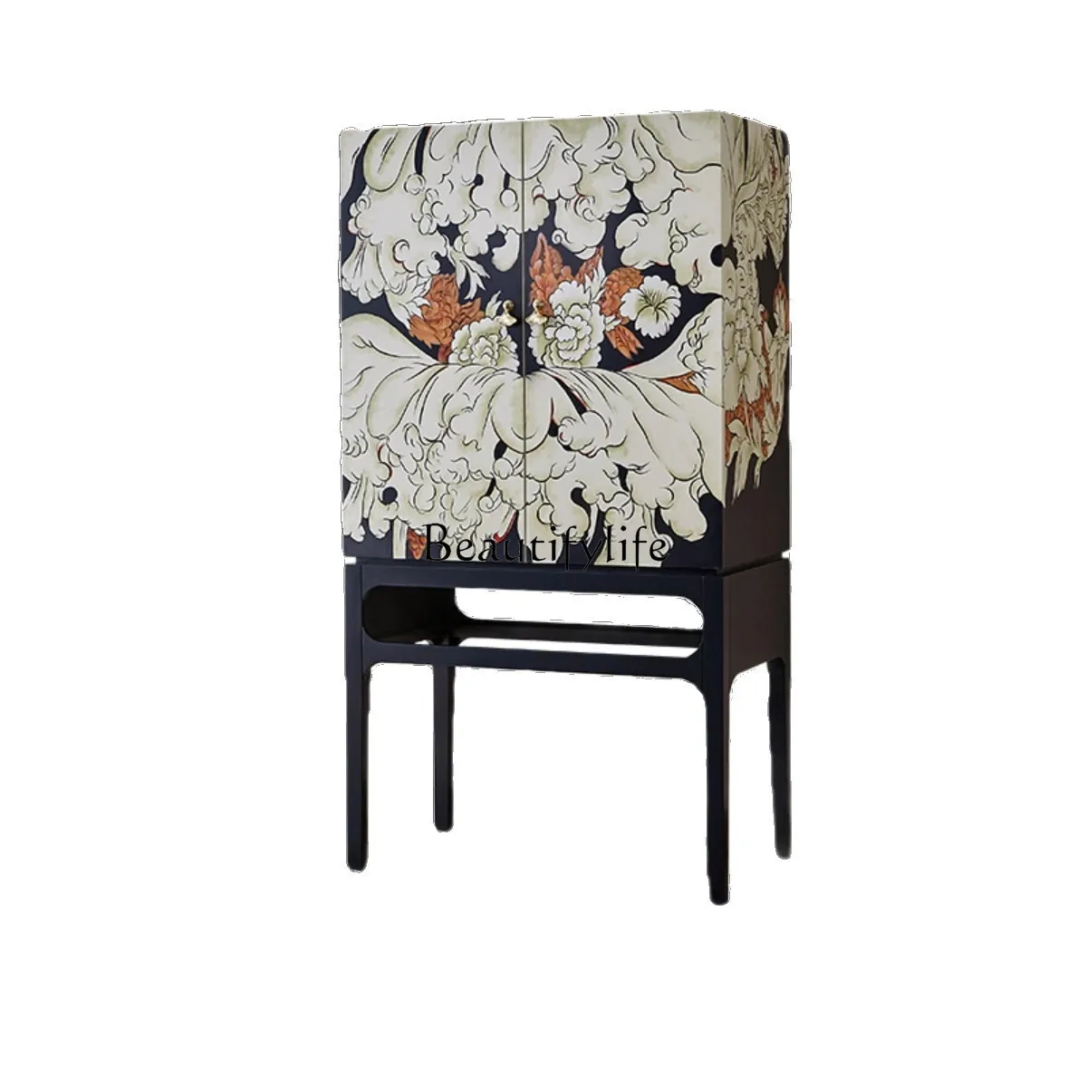 

American retro light luxury solid wood painted porch cabinet living room decoration cabinet Chinese style