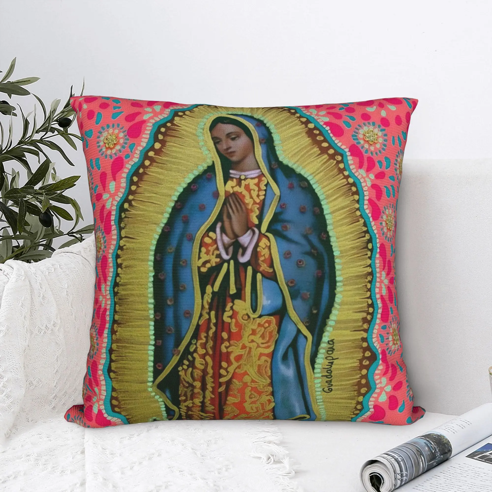 Virgin Mary Cherubs Rose Pillow Case  Custom Pillow Cover For Living Room Chair Novelty Pillowcases