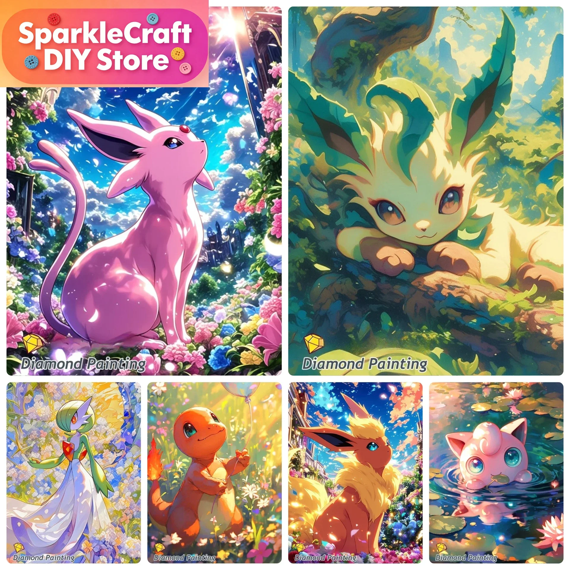 1 Stück rahmenlose Pokemon Cartoon Diamantmalerei Kunst Niedliches Pikachu Eevee Charizard Kreuzstichmuster Mosaik Heimdekoration Geschenk