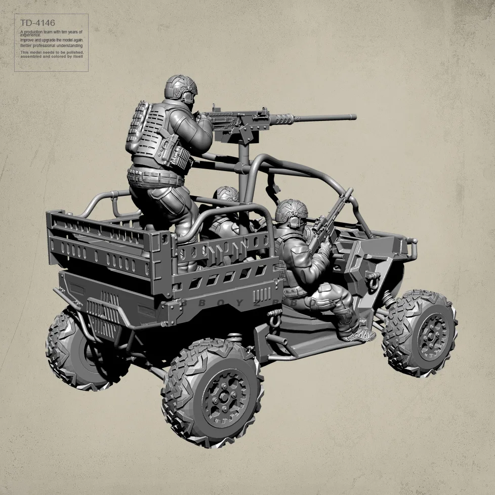 38MM 50MM Resin Soldier model kits figure 3D Terrain vehicle + 3 soldiers colorless and self-assembled TD-4146