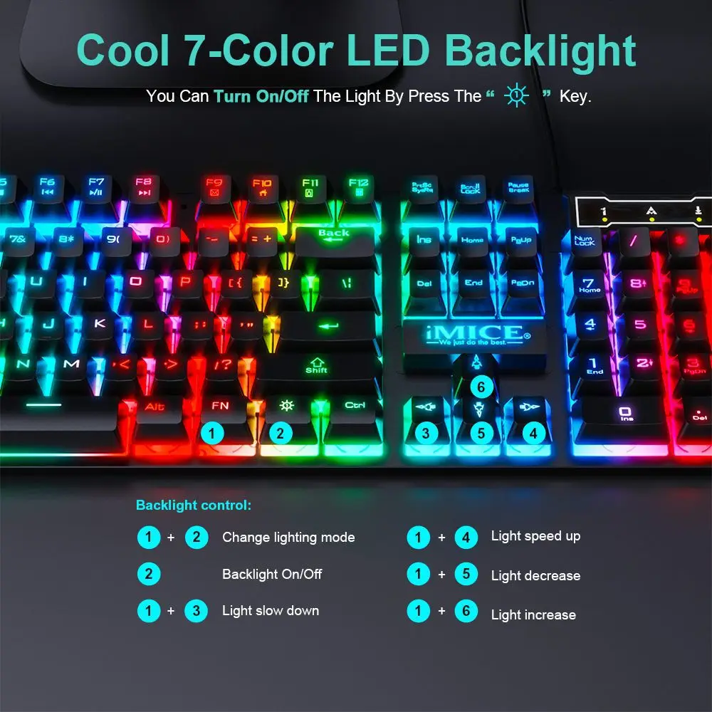 Imagem -03 - Teclado para Jogos Rgb e Mouse com Retroiluminação Teclado Ergonômico com Fio para pc e Laptop 104 Teclas Gamer Usb