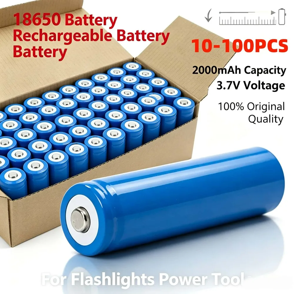 10-100PCS 18650 3.7V 2000mAh With Pointed No PCB Li-ion Rechargeable Battary For Solar Light Flashlight Speaker Door Lock Toy