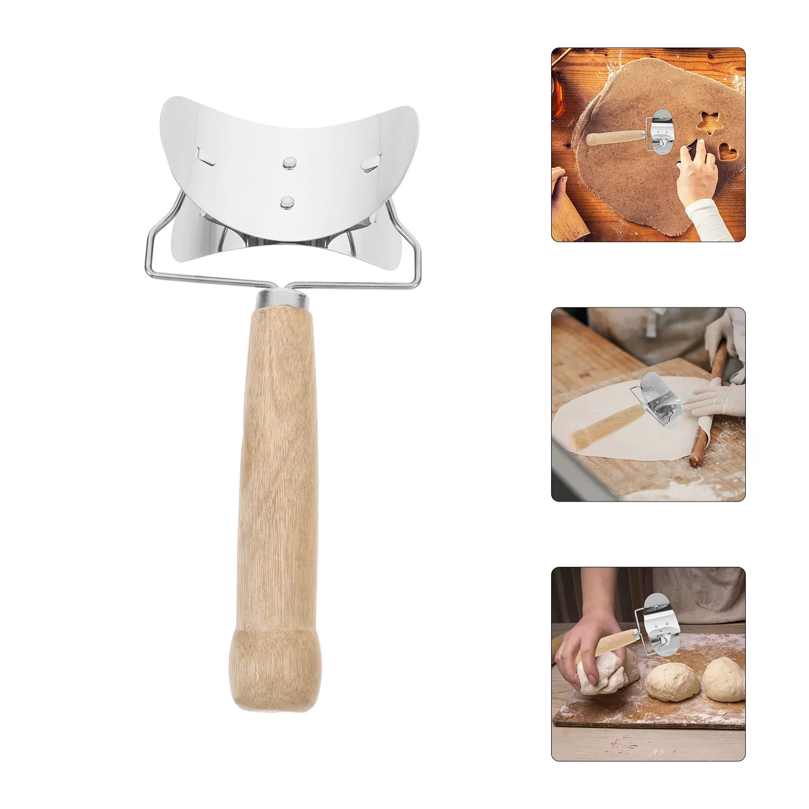 

3pcs Stainless Steel Skin Cutter Wooden Handle Wrapper Cutting Tool Kitchen Dumpling Making Tool For Home Restaurant Use