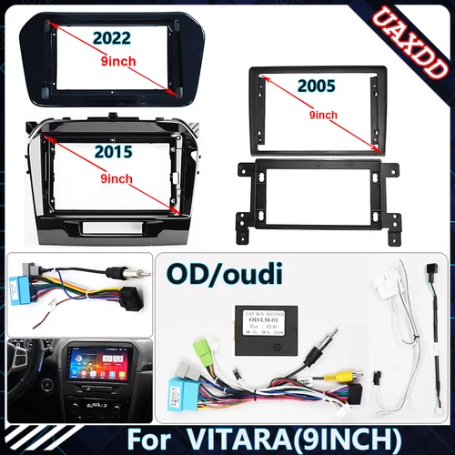 Marco de Fascia de Radio para coche SUZUKI VITARA 2005-2022, arnés de cables de Panel estéreo de 9 pulgadas, adaptador de Cable de alimentación, decodificador Canbus