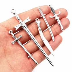 10pcs/lot Antique Silver Plated Sword Blade Charms Pedants DIY Jewelry Making Accessories for Necklace Craft Findings