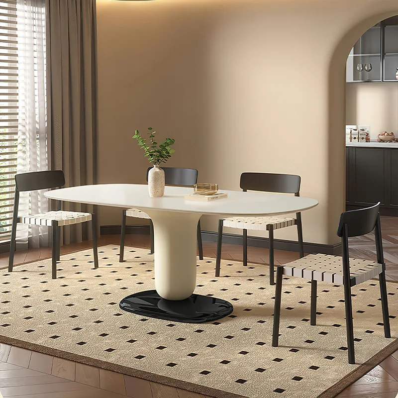 Italian Minimalist French Oval Solid Wood Combination Household Modern Retro Style Fully Painted Dining Table