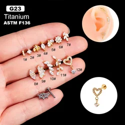 1PCS Titanium ASTM F136 Piercing Stud Earrings Flower Helix Tragus Cartilage Body Jewlery Internal Thread Labret Stud