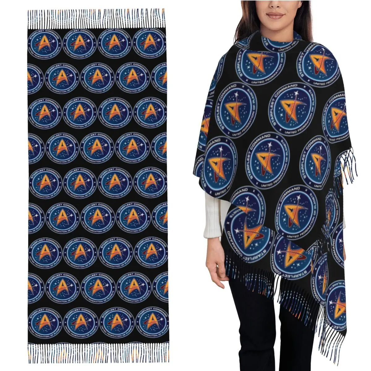 

Звездные пути, научная фантастика, шарф из сериала, шарфы с кисточками для женщин, мягкие теплые шали и накидки, большая осенне-зимняя шаль